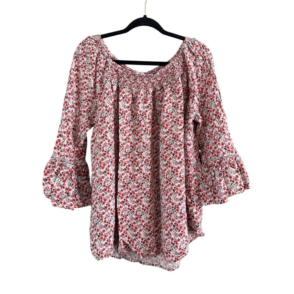 Terra & Sky Women's Plus Size Floral Smocked Off Shoulder Blouse Size 1X 16W-18W